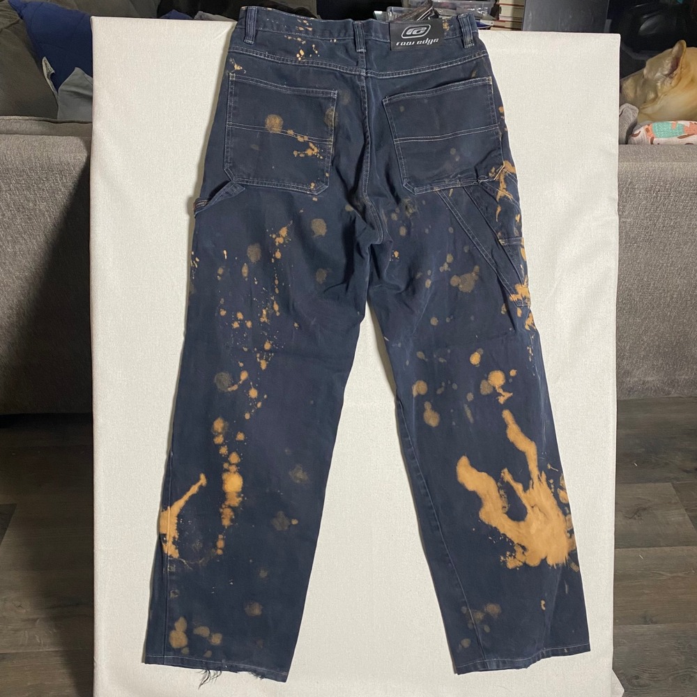 Raw Edge Grunge Y2K Bleach Splatter Distressed Carpenter Jeans Black 34x34 - Picture 8 of 14